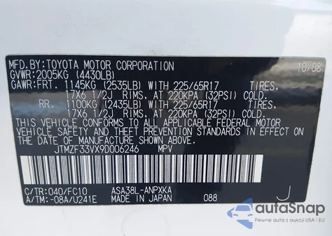 2009 Toyota Rav4 from USA, damaged, VIN JTMZF33VX9D006246